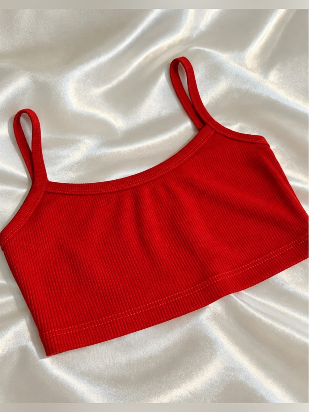 SHEIN Petite Red Ribbed Crop Top | Spaghetti Strap Cami | Size S